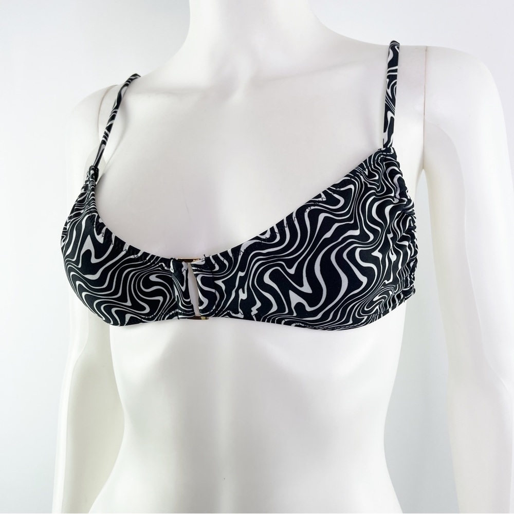 La Hana Swim Women's Black & White Swirly Printed Bikini Top Size S
